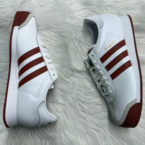 Adidas Samoa Leather Mens Casual Shoes White Ruby Red JQ0045 NEW Multi Sz - Picture 2 of 4